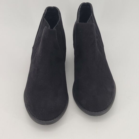 J Adams Faux Suede Ankle Boot Low Heel Elastic Sides Black Size 10 - Picture 1 of 6